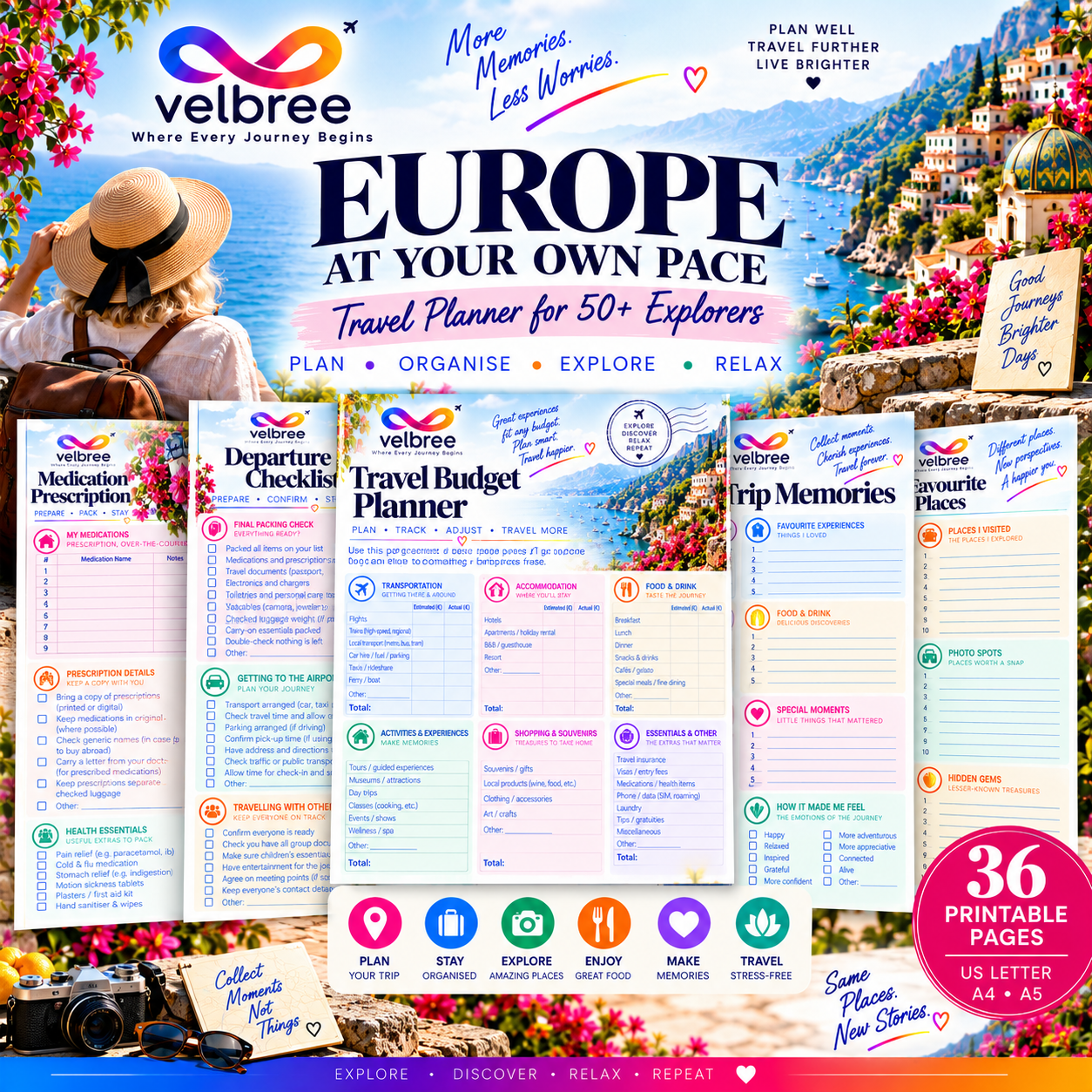 Europe at Your Own Pace travel planner for 50+ explorers listing artwork