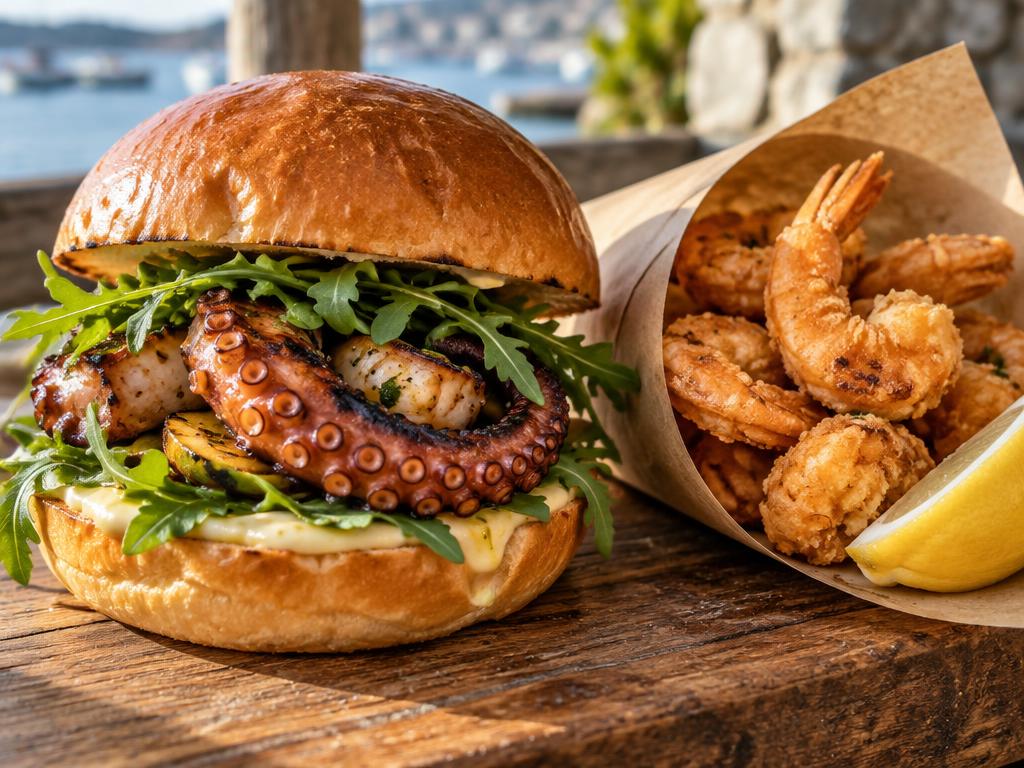 Representative seafood street food food for Barba