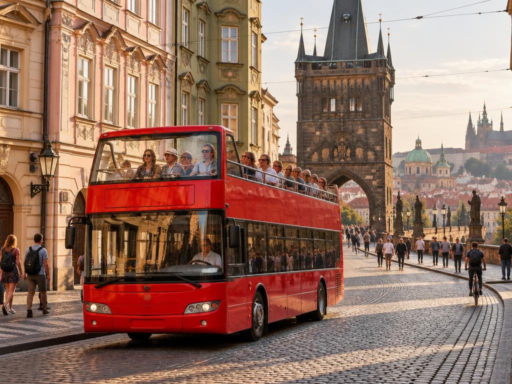 Open-top sightseeing bus in Prague